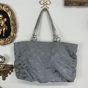 Vintage Coach Grey Signature Canvas Tote Shoulder Bag